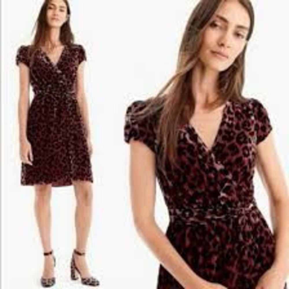 J Crew Dress Faux Wrap Velvet Cheetah Purple Womens Size 2